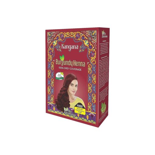 Kangana Burgundy Henna Powder for 100 % Grey Coverage - Natural Henna Powder for Hair Dye/Color - 5 pouches inside- Total 50g ( 1.8 Oz )