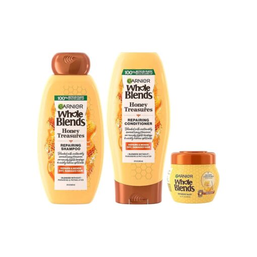 Garnier Whole Blends Honey Treasures Repairing Shampoo, Conditioner + Hair Mask Set for Dry, Damaged Hair ( 3 Items ), 1 Kit ( Packaging May Vary )