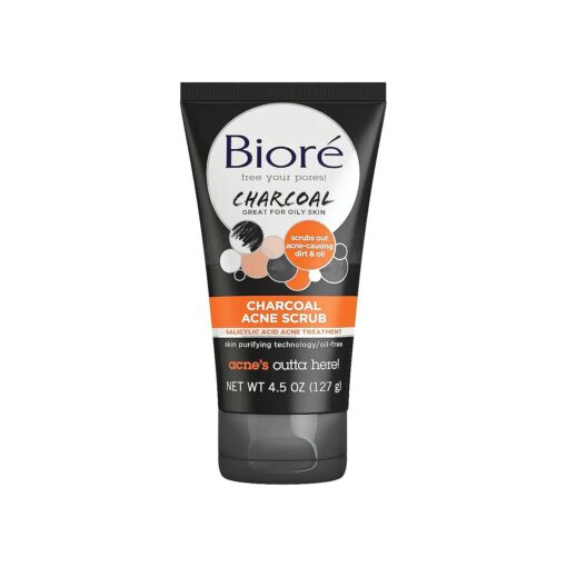 Biore Charcoal Acne Face Scrub, with 1 % Salicylic Acid and Natural Charcoal, Helps Prevent Breakouts and Absorb Oil for Deep Pore Cleansing, 4.5 Ounce ( HSA/FSA Approved )