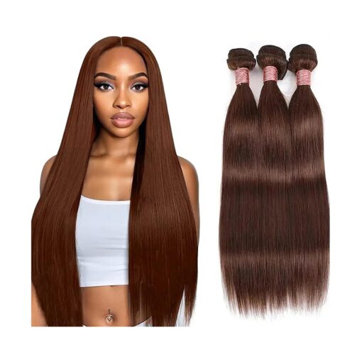 Straight Brown Bundles Human Hair Chocolate 22 24 26 Inch Human Hair Bundles Color # 4 Straight 3 Bundles Human Hair Extensions 12A Grade Brazilian Virgin Hair Bundles