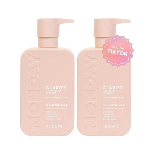 MONDAY HAIRCARE Clarify Shampoo and Conditioner Set 12oz for Oily Hair, Made with Grapefruit Extract, Coconut Oil, Shea Butter, Vitamin E and Provitamin B5