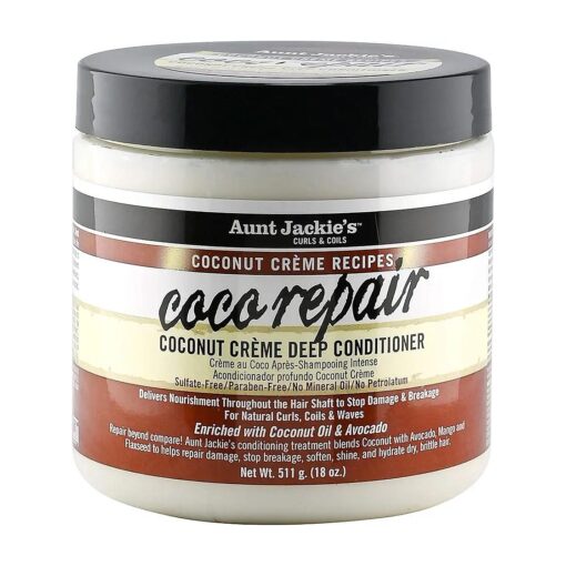 Aunt Jackie 's Coconut Creme Recipes Coco Repair Deep Hair Conditioner, Delivers Nourishment, Stops Damage, Breakage for Natural Curls, 18 oz