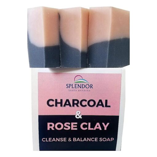 Splendor Activated Charcoal & Rose Clay Spa Face & Body Bar Soap - Pure Coconut Oil Soap, Handmade, Vegan, Natural, Moisturizing