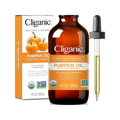 Cliganic Organic Pumpkin Seed Oil, 100 % Pure - For Face & Hair | Natural Cold Pressed Unrefined