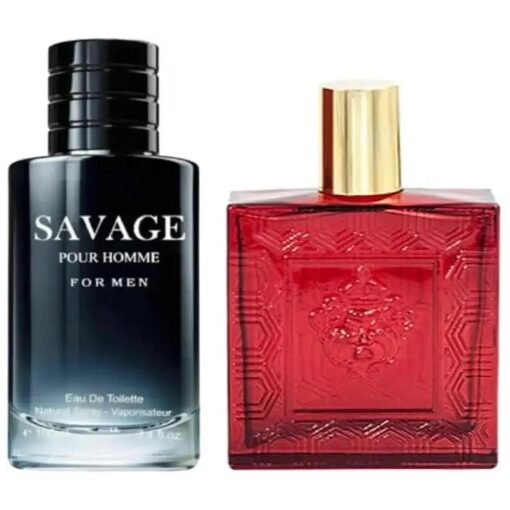 Savage Pour Home & Lion Versatile Red Flame Cologne for Men, Eau De Toilette Natural Spray, ( Inspired by Sauvage & Versase Red Flame ) 3.4oz Fl Oz/100ml each