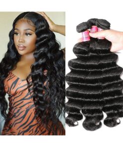 Nadula Brazilian Loose Deep Wave Hair 3 Bundles Human Hair, Unprocessed Virgin Loose Deep Hair Weave Extension Natural Color ( 12 14 16 )