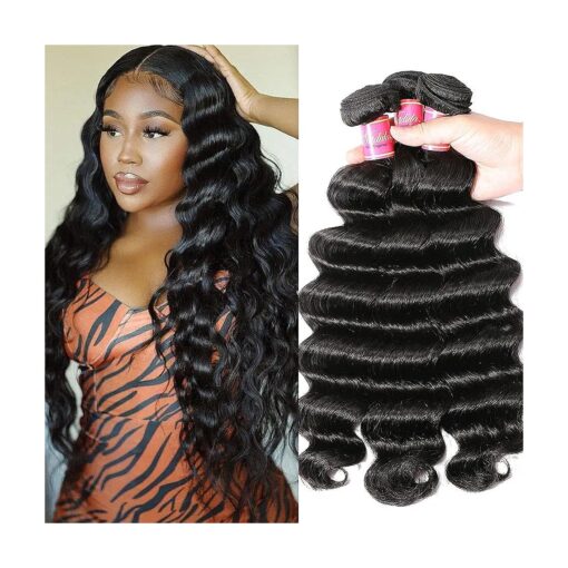 Nadula Brazilian Loose Deep Wave Hair 3 Bundles Human Hair, Unprocessed Virgin Loose Deep Hair Weave Extension Natural Color ( 12 14 16 )