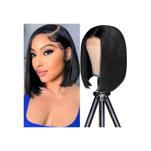 Bob Wig Human Hair 10 Inch 13x4 HD Transparent Lace Front Bob Wigs Human Hair Straight Lace Frontal Bob Wig Glueless Wigs Pre Plucked With Baby Hair for Black Women Natural Color