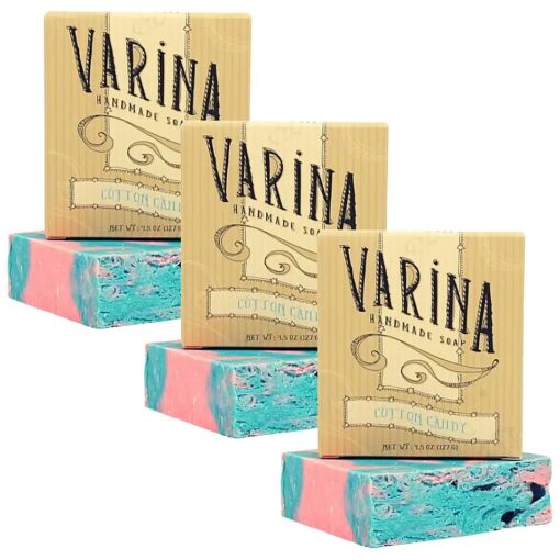 Varina Natural Cotton Candy Bar Soap - Gentle Cleansing for Sensitive Skin, Sweet and Vanilla - 3 Pack - Experience Healthy and Glowing Skin