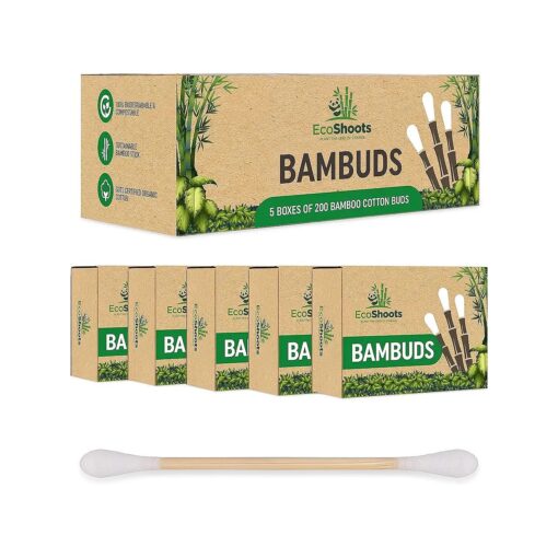 Bamboo QTips - Bamboo Cotton Swabs - Compostable & Biodegradable Cotton Buds for Ear - Natural Q Tips for Makeup - Recycled Plastic Free Packaging - GOTS Certified Cotton Swabs