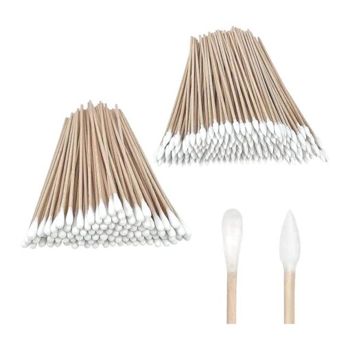 6-Inch Long Cotton Swabs for Precision Cleaning - 100 Round & 100 Pointed Included- Ideal for Electronics, Guns, Pet Care, Makeup, Crafts - Nature Cotton & Durable Wood