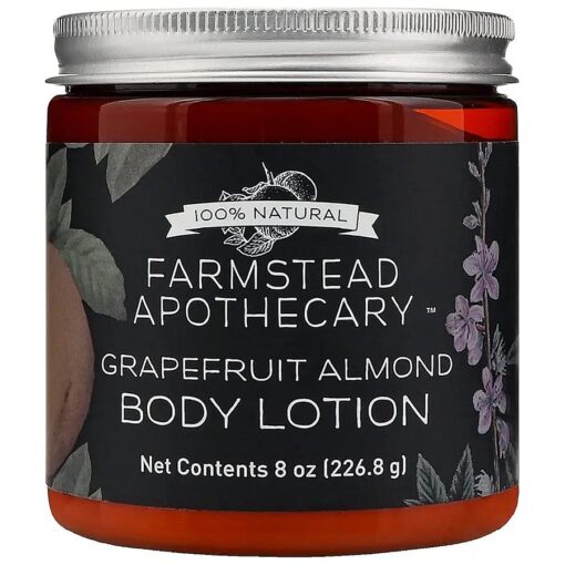 Farmstead Apothecary 100 % Natural Body Lotion with Organic Safflower Oil, Organic Sunflower Oil & Organic Vitamin E Oil, 8 Oz ( Grapefruit Almond )