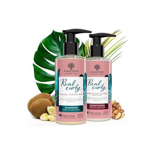 All Natural Curly Shampoo and Conditioner for Women & Men - Curly Hair Products- Curly Hair Shampoo & Conditioner Set with Amazonia Nuts, Cupuacu & Lactic Acid for Smoother Curls - 6.8oz