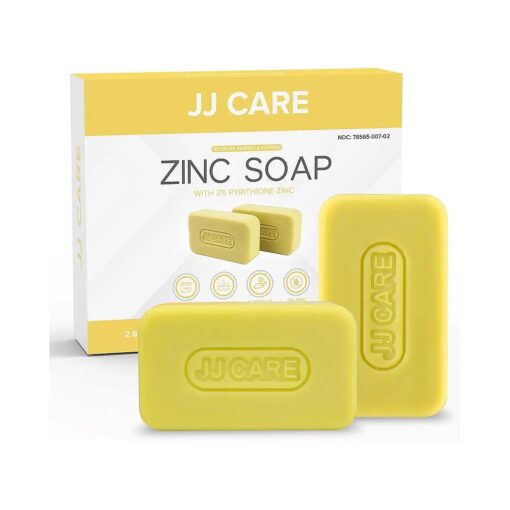 JJ CARE Zinc Soap - Pack of 2 Medicated 2 % Zinc Pyrithione Soap for Daily Use, Individually Wrapped 4 oz, Zinc Bar Soap with Aloe Vera for Dandruff & Seborrheic Dermatitis