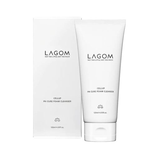 LAGOM Cellup pH Cure Foam Cleanser Natural Deep Cleansing Cream pH Balance 5.5 Subacid Alcohol-Free Gentle Soft Silky Hydrating Herbal Facial Pore Wash for Sensitive Dry Oily Skin 120ml 4.05oz