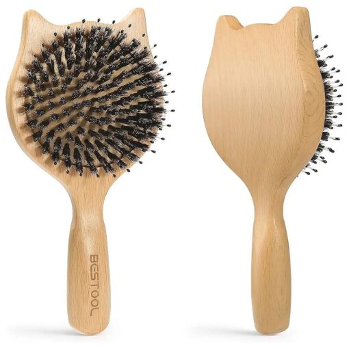 Hair Brush, BESTOOL Small Travel Hair Brushes for Women, Men or Kids, Wooden Toddler Boar Bristle Hair Brush for Detangling, Defrizz, Distribute Oil ( Natural )