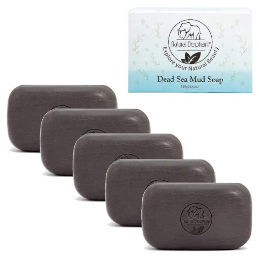 Natural Elephant Dead Sea Mud Soap 4.4 oz ( 125 g ) for Acne, Eczema, Psoriasis, All Natural Face Body Cleanser ( 4.4 oz Bar ( Pack of 5 ) )