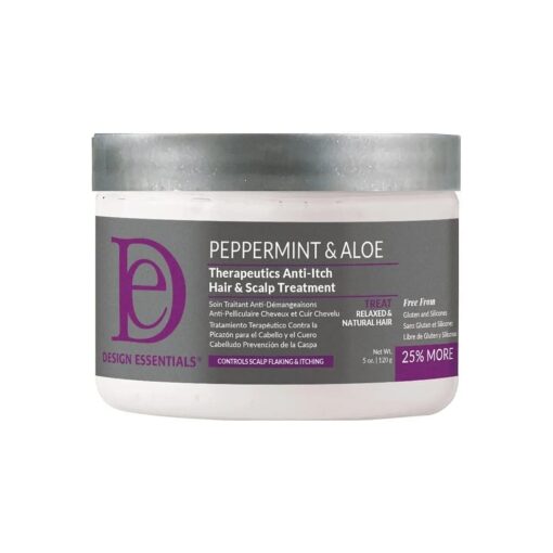 Design Essentials Peppermint & Aloe Therapeutics Anti-Itch Hair + Scalp Treatment Dandruff Hairgrooming, 5 Fl Oz., White