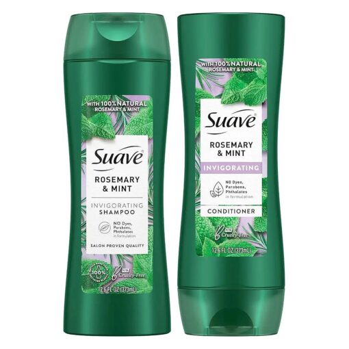 Suave Shampoo and Conditioner, Rosemary & Mint - Invigorating Formula with 100 % Natural Essential Oils, 12.6 Oz Ea