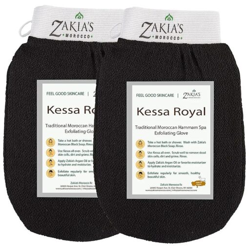 Original Kessa Exfoliating Glove -Value Pack ( 2pcs ) -Black - Microdermabrasion At Home Exfoliating Mitts, Removes unwanted dead skin, dirt and grime and Keratosis Pilaris, Great for spray tan removal