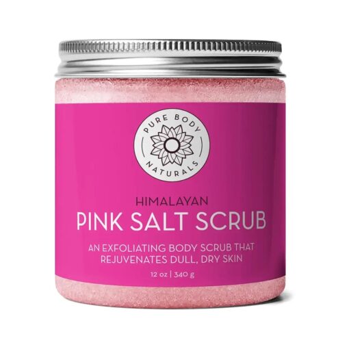 Pure Body Naturals Himalayan Salt Scrub, 12 ounces | Natural Face, Body, Hand, Foot and Skin Exfoliator | Facial Exfoliating Pink Salt with Sweet Almond Oil, Jojoba Oil, Vitamin E, and Aloe Vera