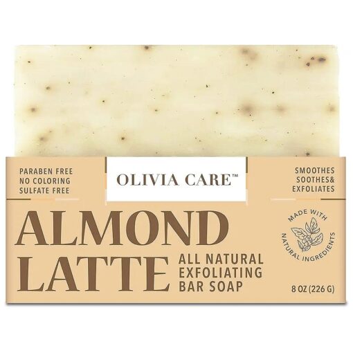 Olivia Care Exfoliating Bar Soap, Coffee Beans, 100 % Natural, Organic Ingredients, Clean Energize Mind Body, Full of Vitamin & Antioxidants ( Almond Latte )