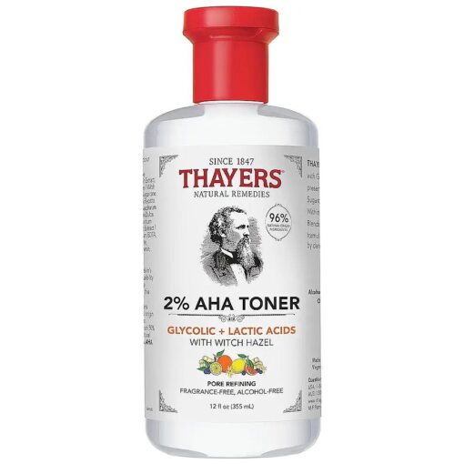 Thayers 2 % AHA Exfoliating Toner with Glycolic Acid, Lactic Acid and Witch Hazel, Smoothing and Pore Refining Skin Care for All Skin Types, 12 Fl Oz