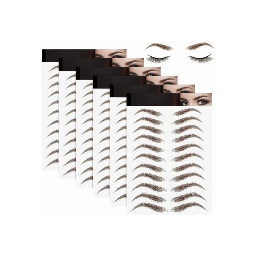 6 Sheets 3D Hair-Like Authentic Eyebrows Eyebrow Transfer Stickers Waterproof Eyebrow Tattoo Stickers Eyebrow Grooming Shaping Makeup Accessories ( High Arch Eyebrow )