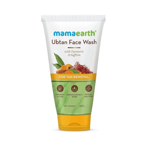 Mamaearth Ubtan Natural Face Wash for Tan Removal | Gentle Hydrating Facial Dirt & Excess Oil Cleanser | with Turmeric & Saffron Extract | 5.07 Fl Oz ( 150ml )