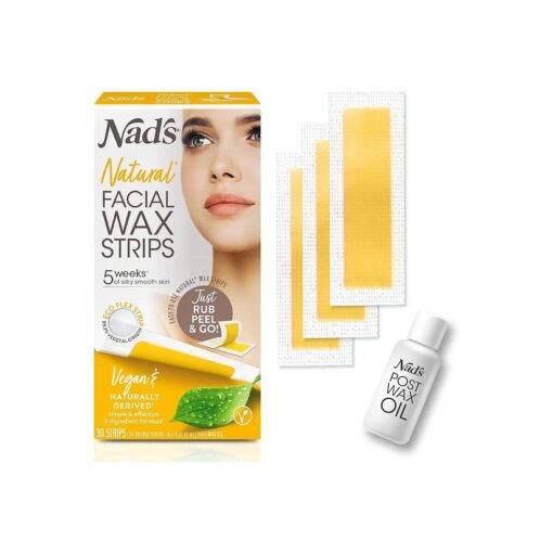 Nad 's Facial Wax Strips - Natural All Skin Types - Waxing Kit With 30 Face Wax Strips & Post Wax Oil, 1 Count