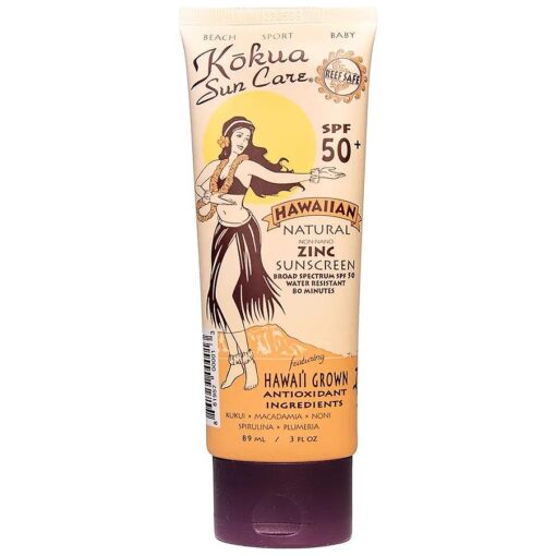 Kokua Sun Care SPF 50/80 Lotion Hawaiian Reef Safe Non Nano Zinc Oxide Sunscreen for Face & Body, Moisturizing Sun Protection Cream, Mineral Water Resistance, Cruelty Free, Natural Vegan Formula