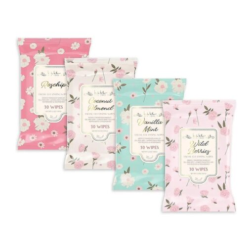 Facial Cleansing Wipes | Rosehip, Coconut Almond, Vanilla Mint, and Wild Berries Face Cleansing and Gentle Makeup Remover Wipes - 4 Pack ( 30 Count Each ), 120 Towelettes | Nicole Miller