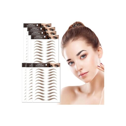 77Pairs 4D Hair-Like Eyebrow Tattoo Stickers Waterproof Natural Fake Eyebrow Stickers, Long Lasting Eyebrow Grooming Shaping Perfect for Women and Girls ( Brown )