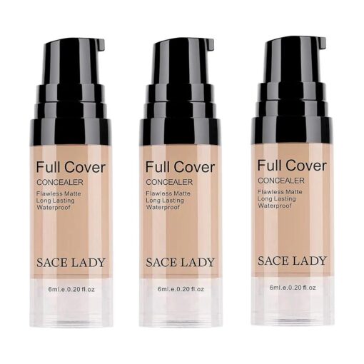 3 Pack Pro Full Cover Liquid Concealer, Waterproof Smooth Matte Flawless Finish Creamy Concealer Foundation for Eye Dark Circles Spot Face Concealer Makeup, Size:3x6ml/0.20Fl Oz, Natural