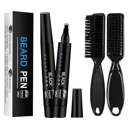 Beard Pen, 2 Pack Beard Pencil Filler for Men Black- Water Proof Beard pen and beard brush Long Lasting Coverage Natural Finish, Male Mustache Repair Shape ( 2 Brush )