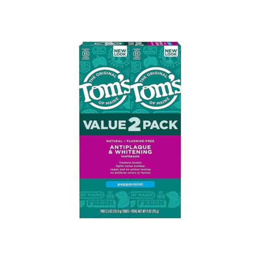 Tom 's of Maine Fluoride-Free Antiplaque & Whitening Natural Toothpaste, Peppermint, 5.5 oz, ( Pack of 2 )