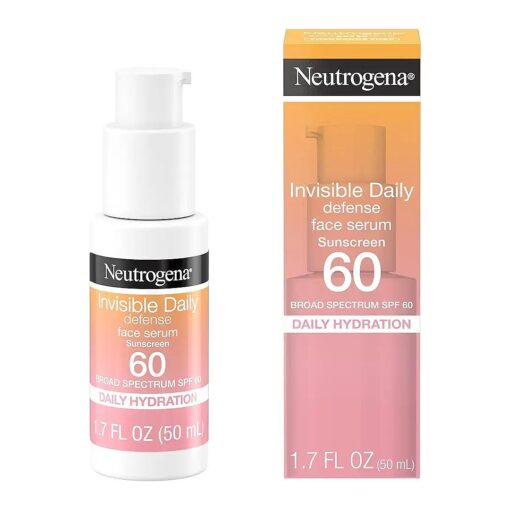 Neutrogena Invisible Daily Defense Face Sunscreen + Hydrating Serum with Broad Spectrum SPF 60 & Antioxidants to Help Skin Glow, Oil-Free, Fragrance Free, 1.7 fl, oz