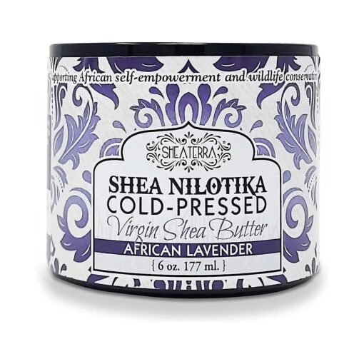 Shea Terra Organics 100 % Organic Cold-Pressed Virgin Shea Butter - S. African Lavender | Natural Anti-Aging Daily Skin, Nails & Hair Cream to Soften & Rejuvenate Skin & Reduce Stretch Mark - 6 oz