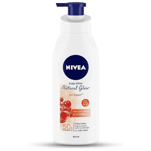 Nivea Body Lotion Natural Glow | Cell Repair Even Tone Complex & Vitamin C SPF 15 | 400ml ( 13.52 Fl OZ )