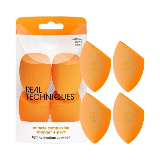 Real Techniques Miracle Complexion Sponge Set 4 Pack, Makeup Blender Sponge For Liquid & Cream Makeup, Buildable Coverage, Foundation Sponge For Natural Base, Mother 's Day Gift Set, Latex-Free Foam