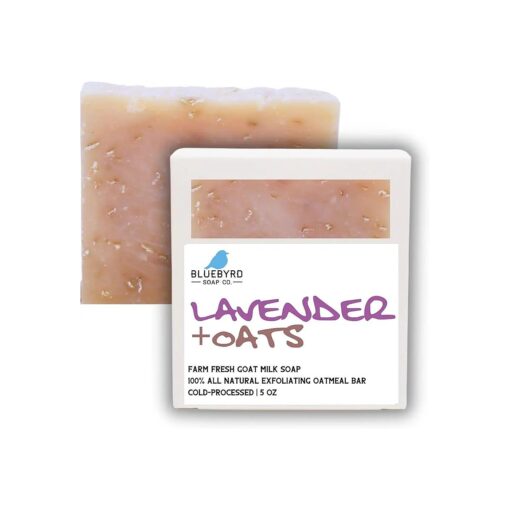 Bluebyrd Soap Lavender & Oatmeal Natural Goat Milk Soap Bar | All Natural Handcrafted Soap With Organic Oils | Exfoliating Oatmeal Goat Milk Bar Soaps ( Lavender Oatmeal )