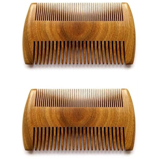 2 PCS Handmade Natural Green Sandalwood No Static Combs Pocket Combs Perfect Beard Combs with Aromatic Scent for Long and Short Beards Perfect Mustache Combs ( 4" Long Two Sides )