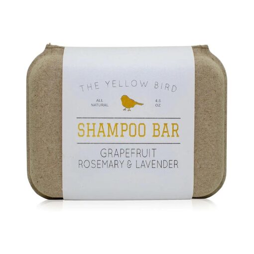 The Yellow Bird Solid Bar Shampoo Soap, Grapefruit, Rosemary, and Lavender, Mild Natural and Organic Ingredients, Sulfate Free, Gentle Scalp + Hair Care