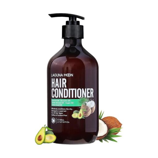 Avocado and Coconut Hair Conditioner for Damaged Dry Hair, Sulfate & Paraben-Free Hair Deep Conditioner with Sweet Almond Oil & Argan Oil to Moisturize & Nourish for Soft, Smooth Shiny Hair, 16.9oz