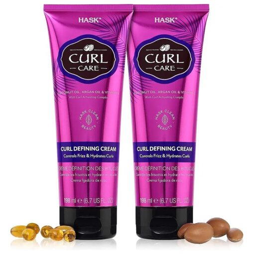 HASK CURL CARE Curl Defining Cream 2 Piece Bundle- vegan formula, cruelty free, color safe, gluten-free, sulfate-free, paraben-free