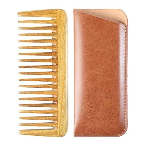 Onedor Handmade 100 % Natural Green Sandalwood Hair Combs - Anti-Static Sandalwood Scent Natural Hair Detangler Wooden Comb ( Extra Wide Tooth Pocket Comb )