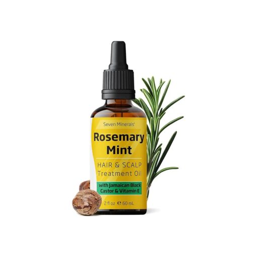 Seven Minerals, NEW Rosemary Oil for Hair Growth, Infused with Jamaican Black Castor Oil, Vitamin E, Mint & Natural Hair Strengthening Oils, Thicker, Longer, Softer Hair for Men & Women ( 2 fl oz )