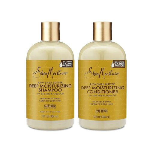 Shea Moisture Raw Shea Butter Shampoo and Conditioner Set, Deep Moisturizing with Sea Kelp & Argan Oil, Sulfate Free & Silicone Free, Curly Hair Products, Family Size, 13 Fl Oz ( Pack of 2 )