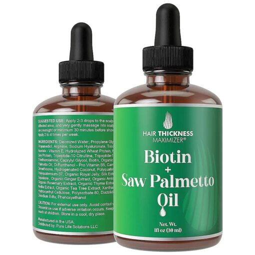 Biotin + Saw Palmetto Oil For Hair Growth, With Vitamin E, Rosemary Extract, Amla, Vegan Thickening, Moisturizing, Strengthening Serum For Women, Men, Scalp Treatment For Weak, Dry Hair 1oz