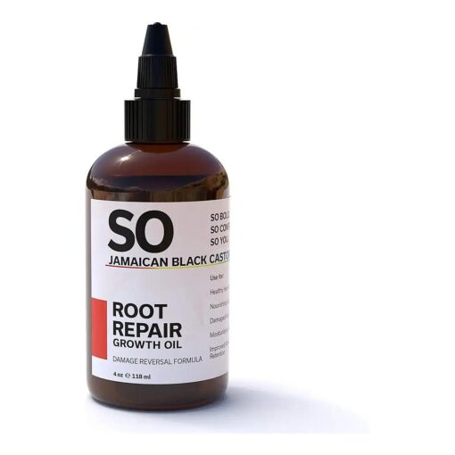 SO Jamaican Black Castor Oil | Root Repair Growth Oil | 100 % Natural Moringa, Avocado & Aloe Vera Oils to Revive Your Scalp and Roots for Stronger Shinier Hair | 4 Fl Oz, / 118 mL